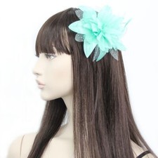 Aqua Blue Flower Fascinator Comb with Feather Tendrils