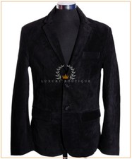 Carter Black Men's New Smart 2 Buttons Real Cowhide Suede Leather Blazer Jacket