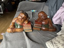 Vintage Pair Of Asian Hand Carved Wood Sleeping Buddha Sculpture[-B.B2-4-004]