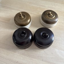 4 Vintage  Vitreous enamel toggle switches 2 bakelite two Brass