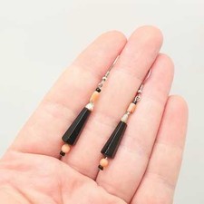 Upcycled Whitby Jet Earrings Coral Freshwater Pearl Sterling Silver Antique