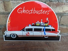 OLD VINTAGE GHOSTBUSTER PORCELAIN HEAVY METAL DIE-CUT SIGN MOVIE 12" X 8"