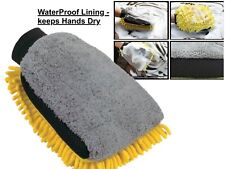 Carrand Microfibre Car Wash Mitt 2 Side Waxing Glove Waterproof Lining 4PC