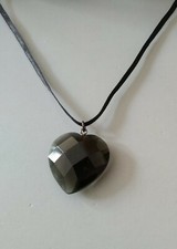 M&S Black Multifaceted Heart, Dark Metal, Pendant Necklace. Boxed Gift Idea.
