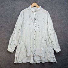 Grizas Shirt Womens Size M Paint Splatter Linen Top Collared Oversized Lagenlook