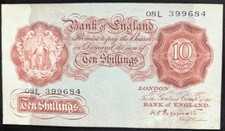 Bank of England  1948 First Series K.O.Peppiatt Ten Shilling Banknote Circulated