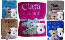 Cosy Baby Blanket SUPER FLUFFY with Name and Date Embroidered with Rattle