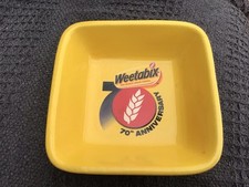 Vintage 70th. anniversary weetabix square yellow cereal bowl,