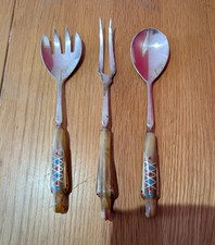 Vintage Serving Set Spoon & Fork  Lebanon Horn carved Phoenix bird handle.epns
