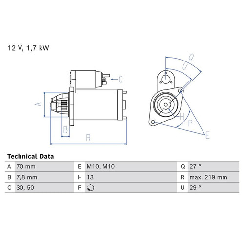 Bosch starter motor 12v 7kw - starter, 1.7kw