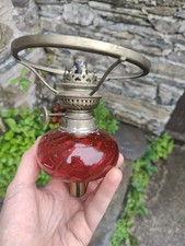 Antique Cranberry Peg Oil Lamp Font Burner & Shade Carrier