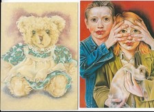 Jumbo postcard - teddy postcard, and Jumbo picture - boy, girl and rabbit