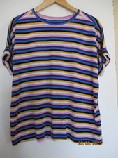 M&S Linen/Polyester Top Size 16 Blue Striped