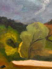 Antique Oil Painting Landscape Hilly Signed Heudebert 20th Century Hst