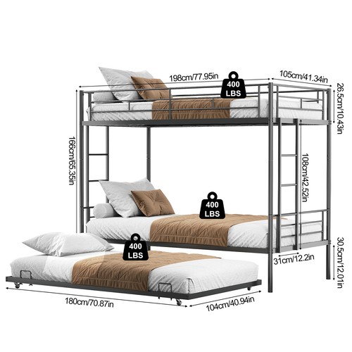 Bunk bed with trundle metal - trundle,