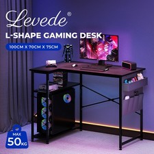 Levede L-shaped Gaming Computer Desk Corner Table Office Home 2 Storage Shelves