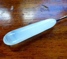 antique Victorian swirled white glass 41mm bead top 9.5" long hat pin -416