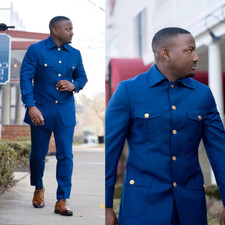 Blue Men's Suit Safari Jacket