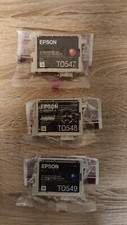 3x Original EPSON T0547 Red + T0548 Matte Black + T0549 Blue ink cartridges
