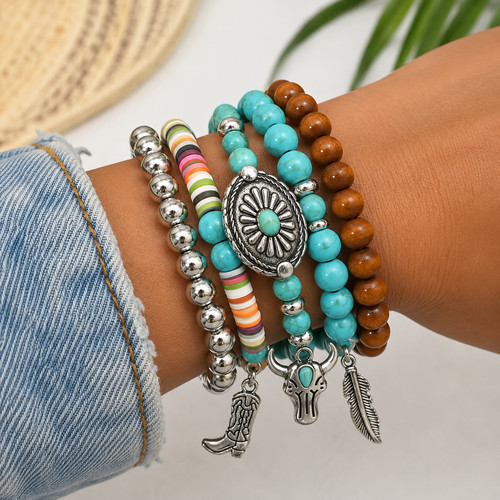 5pcs boho western turquoise - 5pcs,