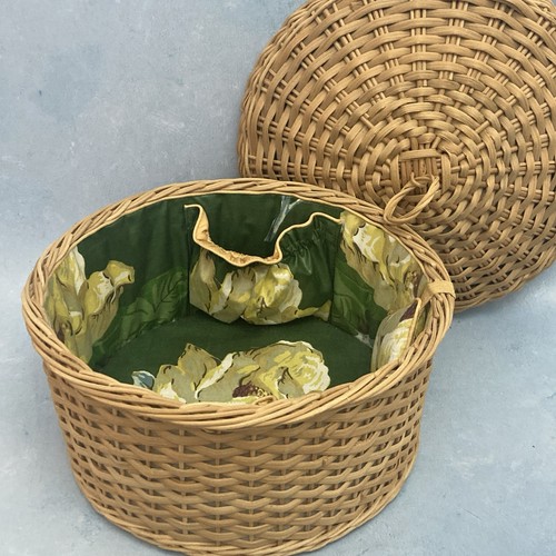 Vintage woven sewing basket - woven,