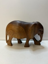 Vintage Solid Wooden Elephant Figurine Hand Carved Acacia