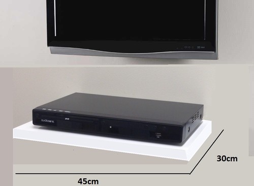 White floating media shelves - media,