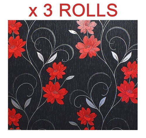 Black grey red flower - black,