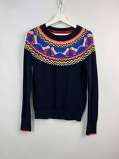 Boden Edie Fair Isle Jumper. Navy with a festive Robin. Christmas. Size XS. 1491