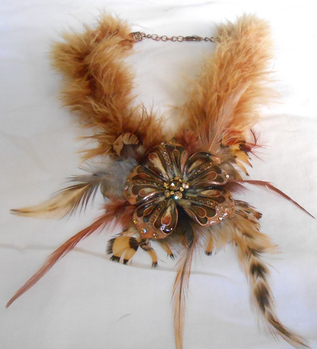 Brown feather necklace - feather, with