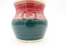 JO IOW Handmade Pottery on the Isle of Wight- Teal & Red Posy Vase 2.75"H