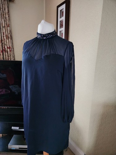 Navy blue party dress slit - party,