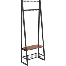 9 Hook Coat Rack with Shoe Bench and 2 - Tier Storage. Black finish