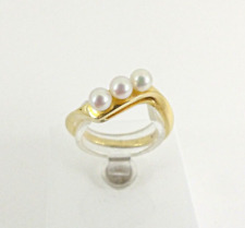 18ct Gold Pearl Ring Mikimoto Triple Certificate 3.3 grams 18k Size M  Gift Box