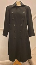 Feminella Black Wool Coat UK 12 Double Breasted Made in England Vintage 