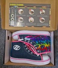 Heelys Girl's Veloz Sneaker UK Size 3 Denim Rainbow - Brand New - Free Post