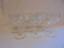 VINTAGE ANTIQUE VICTORIAN SET OF SIX LENS CUT & ETCHED SMALL WINE GLASS PORT