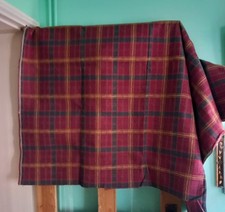 Vintage Red & Dark Green Tartan Tapestry Upholstery Fabric Remnant 116 cm