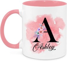Personalised Name and Initial Coloured Inside & Handle Mug Coffee Cup Gift