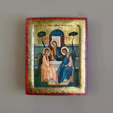 Orthdox Catholic Hand Painted Egg Tempera Wood Icon Holy Trinity Andrei Rublev