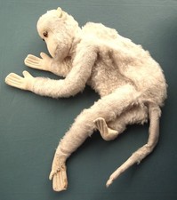 Vintage 1930s FARNELL ALPHA Soft Toy monkey nightdress pyjamas case cream mohair