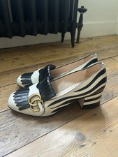 Gucci Marmont GG High Heel Loafers Size 36.5 Zebra Print Leather Black White