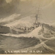 HMS Iron Duke Gale Painting Royal Navy RP Real Photo A71