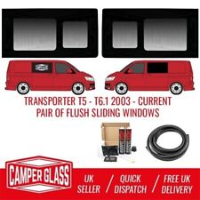VW Transporter T5-T6.1 Pair of FLUSH Sliding Privacy Windows 2003-Cur & Fit Kit