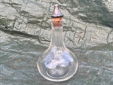 VINTAGE GLASS DECANTER CUT GLASS SILVER TOP VINEGAR / SALT SHAKER