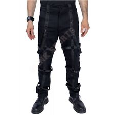 Men Bondage Pants Zip Fly Chemical Black Straps O-Rings Straps Punk Goth Trouser