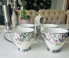 4 x FOX & IVY  For Tesco - ISLA Design Silver/pink Floral Footed Mug Excellent