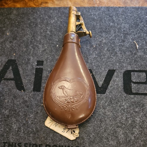 Vintage powder flask leather - vintage, flask,