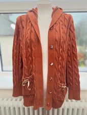 Joe Browns Rust Orange Hooded Chunky Cable Knit Cardigan Size 28 NWT Boho Retro