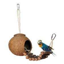 Cute Coconut Bird Nest with Ladder Hanging House Cage for Parrot Budgies